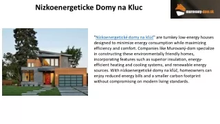 Nizkoenergeticke Domy na Kluc