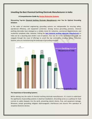 Unveiling the Best Chemical Earthing Electrode Manufacturers in India A Comprehensive Guide