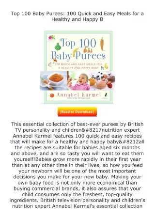 PDF✔Download❤ Top 100 Baby Purees: 100 Quick and Easy Meals for a Healthy a