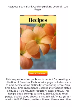 ✔️READ ❤️Online Recipes: 6 x 9 Blank Cooking/Baking Journal, 120 Pages