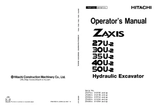 Hitachi Zaxis 27U-2 30U-2 35U-2 40U-2 50U-2 Hydraulic Excavator Operator’s Manual Instant Download (PART NO. EM1M7-2-2)