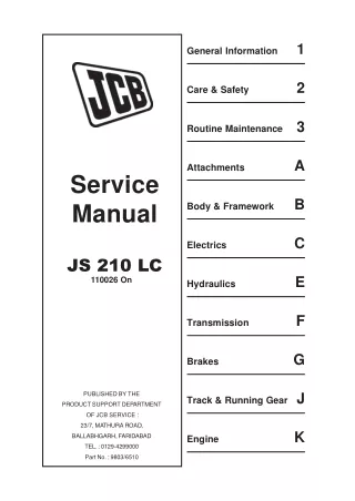 JCB JS210LC Tracked Excavator Service Repair Manual Instant Download