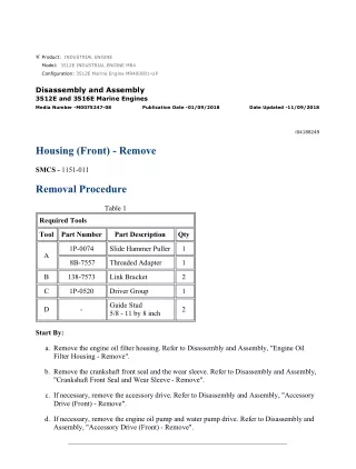 Caterpillar Cat 3512E Marine Engine (Prefix MR4) Service Repair Manual Instant Download (MR400001 and up)