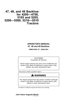 John Deere 47 48 and 49 Backhoe for 4200-4700 5105 and 5205 5200-5500 5210-5510 Tractors Operator’s Manual Instant Downl