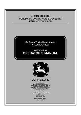 John Deere 54D 62D1 62D2 On Ramp™ Mid-Mount Mower Operator’s Manual Instant Download (Publication No.OMLVU17640)