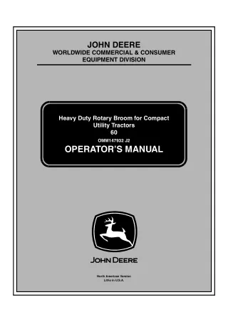 John Deere 60 Heavy Duty Rotary Broom for Compact Utility Tractors (Serial No.010001-) Operator’s Manual Instant Downloa