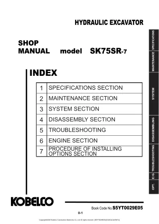 Kobelco SK75SR-7 (NA) HYDRAULIC EXCAVATOR Service Repair Manual (Book Code No.S5YT0029E05)