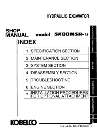 Kobelco SK80MSR-1E Crawler Excavator Service Repair Manual (LF02-01001 ～)