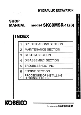 Kobelco SK80MSR-1E Crawler Excavator Service Repair Manual (LF04-02001 ～)