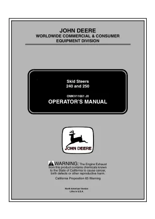 John Deere 240 and 250 Skid Steers Operator’s Manual Instant Download (Publication No.OMKV11661)