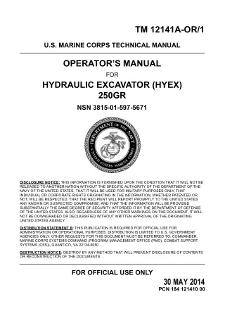 John Deere 250GR Hydraulic Excavator (HYEX) Operator’s Manual Instant Download (Publication No. TM12141AOR1)