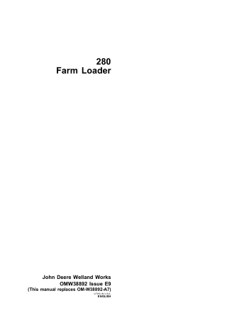 John Deere 280 Farm Loader Operator’s Manual Instant Download (Publication No.OMW38892)