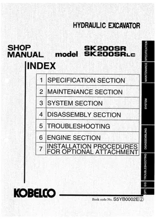 Kobelco SK200SR, SK200SRLC Crawler Excavator Service Repair Manual (LA03-01237 ～)