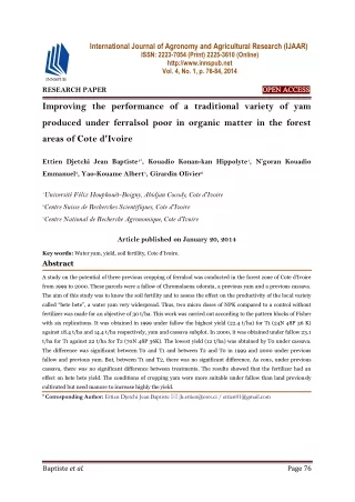 Improving the performance of a traditional variety of yam produced under ferrals