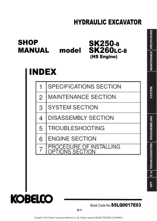 Kobelco SK250-8 (HS Engine) HYDRAULIC EXCAVATOR Service Repair Manual