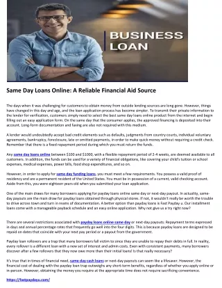 Same Day Loans Online A Reliable Financial Aid Source