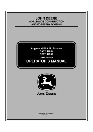 John Deere BA72 BA84 BP72 BP84 Angle and Pick Up Brooms Operator’s Manual Instant Download (Publication No.OMKV18659)