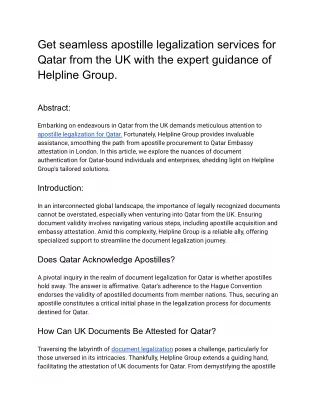 Get seamless apostille legalization services for Qatar from the UK with the expert guidance of Helpline Group