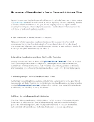 The Importance of Chemical Analysis in Ensuring Pharmaceutical Safety and Efficacy