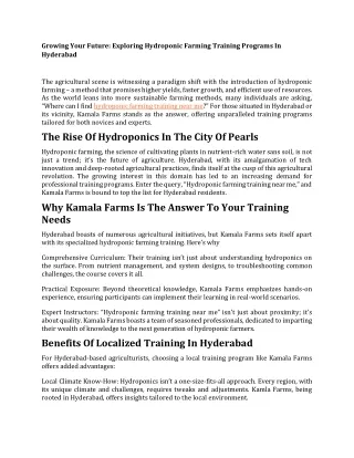 Growing Your Future Exploring Hydroponic Farming Training Programs In Hyderabad