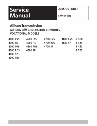 Allison Transmission 4000 Series Generation Controls Vocational Models (4000 EVS)Service Repair Manual
