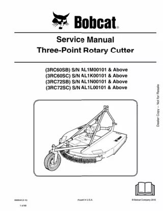 Bobcat 3RC60SB Three-Point Rotary Cutter Service Repair Manual SN AL1M00101 And Above