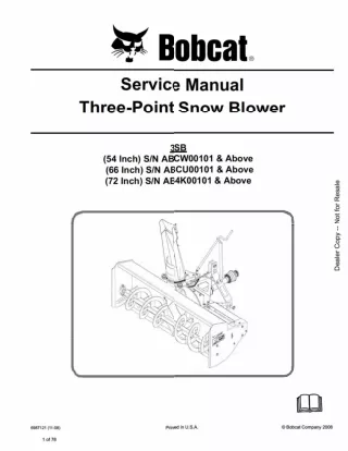Bobcat 3SB Three-Point Snow Blower Service Repair Manual 54 Inch SN ABCW00101 And Above