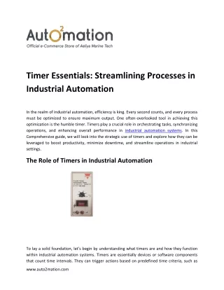 Timer Essentials Streamlining Processes in Industrial Automation