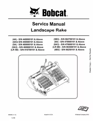 Bobcat 6A Landscape Rake Service Repair Manual SN 470000101 And Above