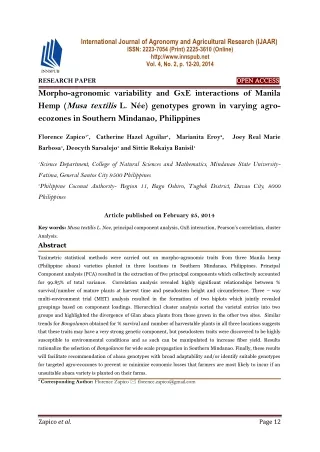 Morpho-agronomic variability and GxE interactions of Manila Hemp (Musa textilis