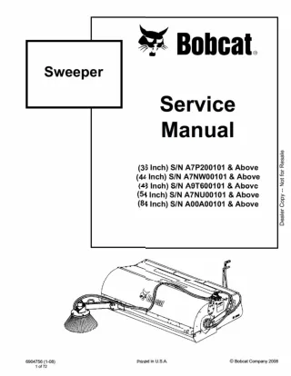 Bobcat 48 Inch Sweeper Service Repair Manual SN A9T600101 And Above