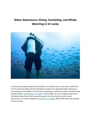 Water Adventures Diving, Snorkeling, and Whale Watching in Sri Lanka