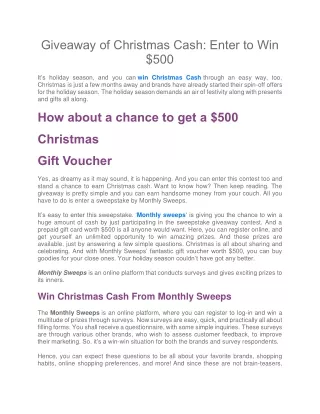 Giveaway of Christmas Cash