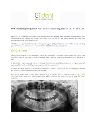 Orthopantomogram (OPG) X-Ray - Dental CT Scanning Services UK - CT Dent Ltd.