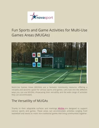 Fun Sports and Game Activities for Multi-Use Games Areas (MUGAs) - Nova Sport Ltd.