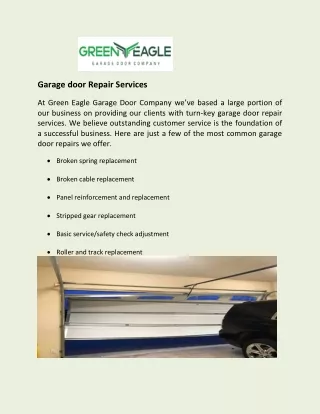 Green Eagle Garage Door Repair, Service & Maintenance in Denton, Texas