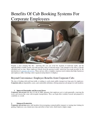 Benefits Of Cab Booking Systems For Corporate Employees