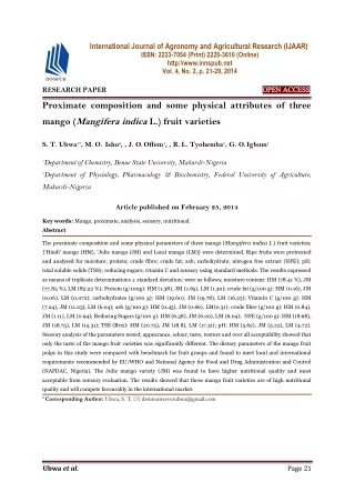 Proximate composition and some physical attributes of three mango