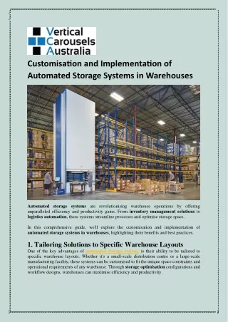 Customisation and Implementation of Automated Storage Systems in Warehouses