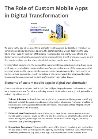 The Role of Custom Mobile Apps in Digital Transformation