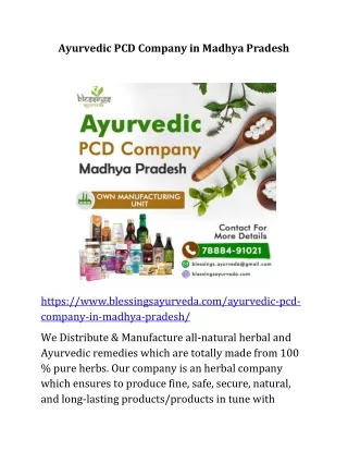 Ayurvedic PCD Company in Madhya Pradesh