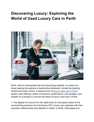 Discovering Luxury: Exploring the World of Used Luxury Cars in Perth