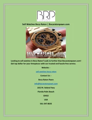 Sell Watches Boca Raton  Bocaratonpawn