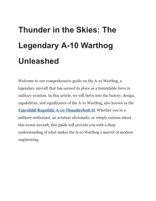 Thunder in the Skies_ The Legendary A-10 Warthog Unleashed