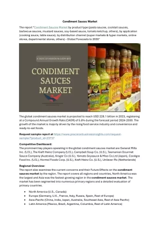 Condiment Sauces Market Outlook, Trends 2024
