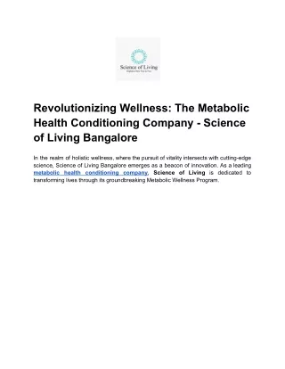 Revolutionizing Wellness_ The Metabolic Health Conditioning Company - Science of Living Bangalore