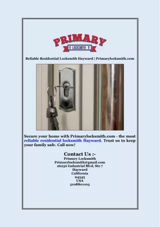 Reliable Residential Locksmith Hayward  Primarylocksmith com