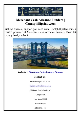 Merchant Cash Advance Funders  Grantphillipslaw