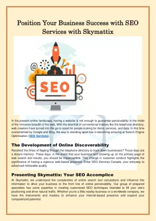 Position Your Business Success with SEO Services with Skymattix