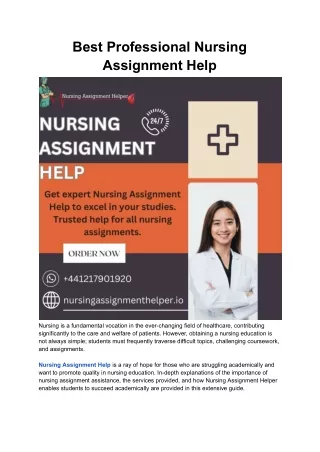 Best Professional Nursing Assignment Help